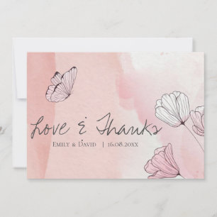 Cartão De Agradecimento Casamento de borboleta Floral Cor de Água Rosa