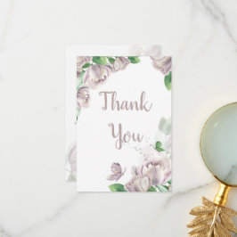 Cartão De Agradecimento casamento de borboletas de flores roxas