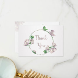 Cartão De Agradecimento casamento de borboletas de flores roxas