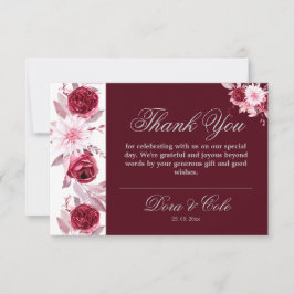 Cartão De Agradecimento Casamento de Borgonha com Blush Floral Blush de Aq