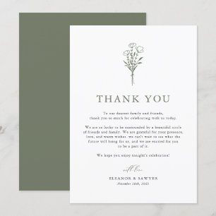 Cartão De Agradecimento Casamento de Botânica Minimalista do Taupe Green B