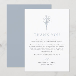 Cartão De Agradecimento Casamento de Botânica Minimalista Dusty Blue Boho