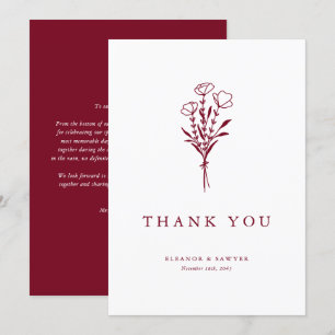 Cartão De Agradecimento Casamento de Botânicos Minimalistas Burgundy