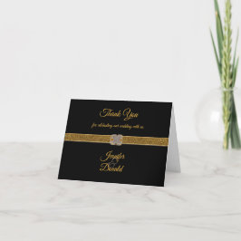 Cartão De Agradecimento Casamento de Brooch Dourado negro e legante