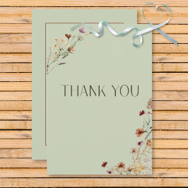 Cartão De Agradecimento Casamento de Buquê de Flor Selvagem Verde Moderno