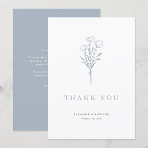 Cartão De Agradecimento Casamento de Buquê Floral Azul com Mínimo Dusty