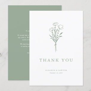 Cartão De Agradecimento Casamento de Buquê Floral de Sage Verde Minimalist