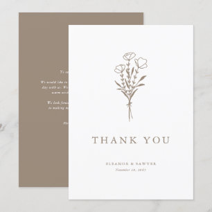 Cartão De Agradecimento Casamento de Buquê Floral Minimalista Taupe