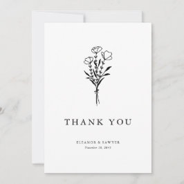 Cartão De Agradecimento Casamento de Buquê Floral Negro Minimalista Modern