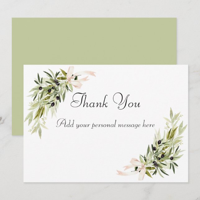 Cartão De Agradecimento Casamento de Buquês de Branch de Oliva (Frente/Verso)