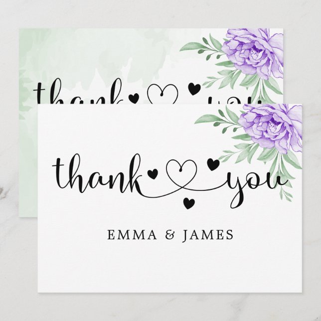 Cartão De Agradecimento Casamento de Buquês de Sangue Purple com Aquarela (Frente/Verso)