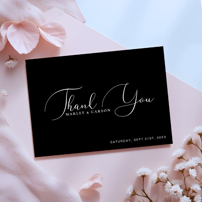 Cartão De Agradecimento Casamento de Caligrafia com Manuscrito Branco Mini (Criador carregado)