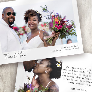 Cartão De Agradecimento Casamento de Caligrafia de Foto Minimalista