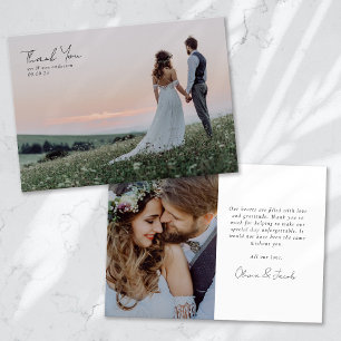 Cartão De Agradecimento Casamento de Caligrafia de Foto Minimalista 2