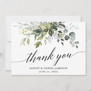 Cartão De Agradecimento Casamento de Caligrafia em Greenery