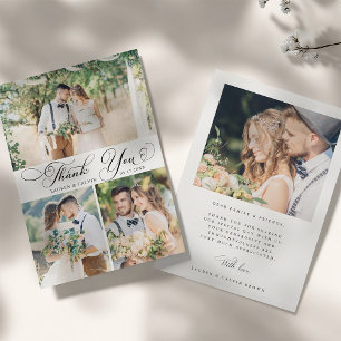 Cartão De Agradecimento Casamento de Caligrafia Giratória Elegante 4 Fotos
