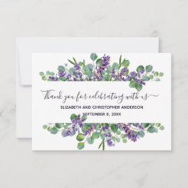 Cartão De Agradecimento Casamento de Caligrafia Lavanda Eucalipto 