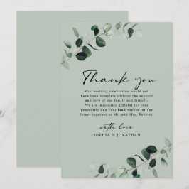 Cartão De Agradecimento Casamento de Caligrafia Moderna Eucalyptus Greener