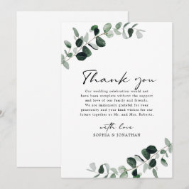 Cartão De Agradecimento Casamento de Caligrafia Moderna Eucalyptus Greener