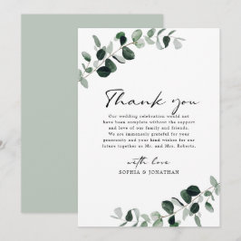 Cartão De Agradecimento Casamento de Caligrafia Moderna Eucalyptus Greener