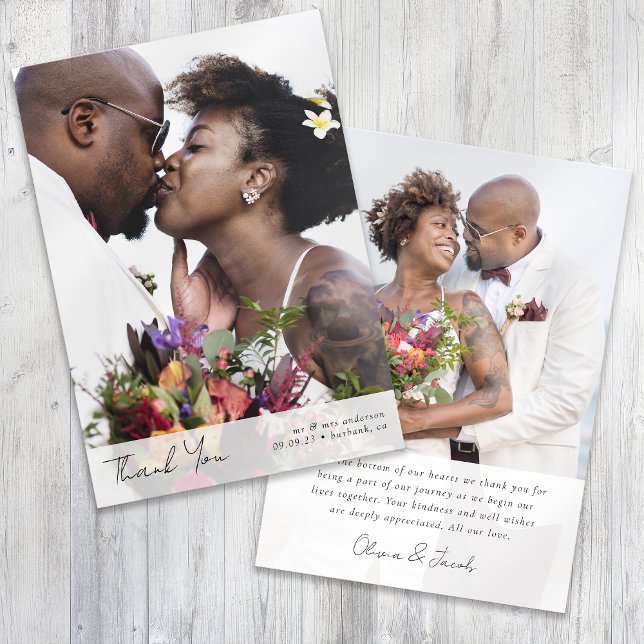 Cartão De Agradecimento Casamento de Caligrafia Moderno Minimalista (Criador carregado)