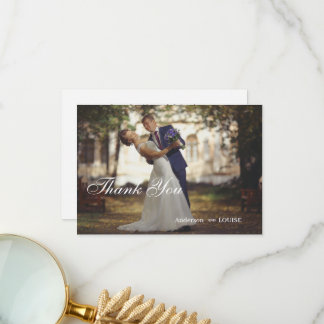 Cartão De Agradecimento Casamento de Caligrafia Preto e Branco Clássico e 