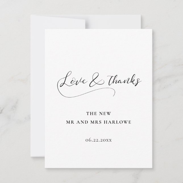 Cartão De Agradecimento Casamento de caligrafia romântica (Frente)