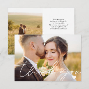 Cartão De Agradecimento Casamento de Caligrafia Simples com Script de Foto