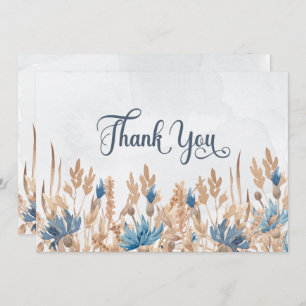 Cartão De Agradecimento Casamento de Campo Azul de Cornflores e Trigo