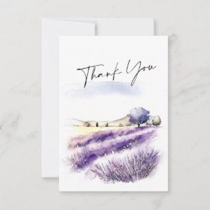 Cartão De Agradecimento Casamento de Campo das Flores de Lavanda de Aquare