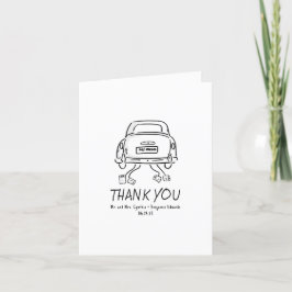 Cartão De Agradecimento Casamento De Carro De Recem casados Desenhado À Mã