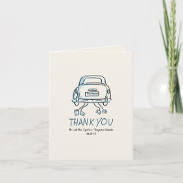 Cartão De Agradecimento Casamento De Carro De Recem casados Desenhado À Mã