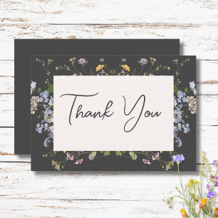 Cartão De Agradecimento Casamento de carvão com flores selvagens Delicate
