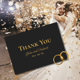 Cartão De Agradecimento Casamento de carvão negro e Eterno Dourado minimal