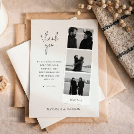 Cartão De Agradecimento Casamento de Casal Faixa de Três Fotos Minimalista