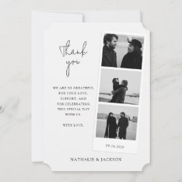 Cartão De Agradecimento Casamento de Casal Faixa de Três Fotos Minimalista