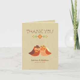 Cartão De Agradecimento Casamento de Casal Rustic Boho Lovebird Owl