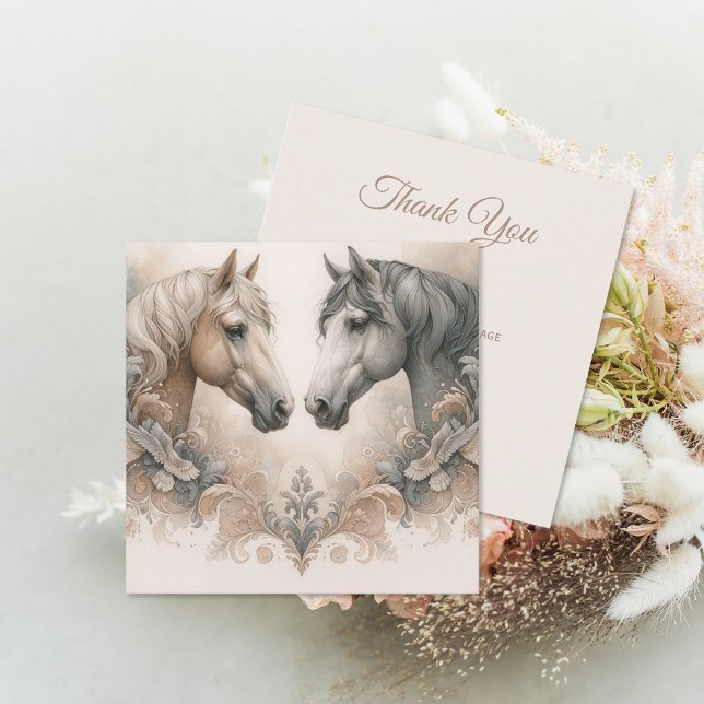 Cartão De Agradecimento Casamento de Cavalos Captivantes (Captivating Horses Wedding Thank You Card (front and back))