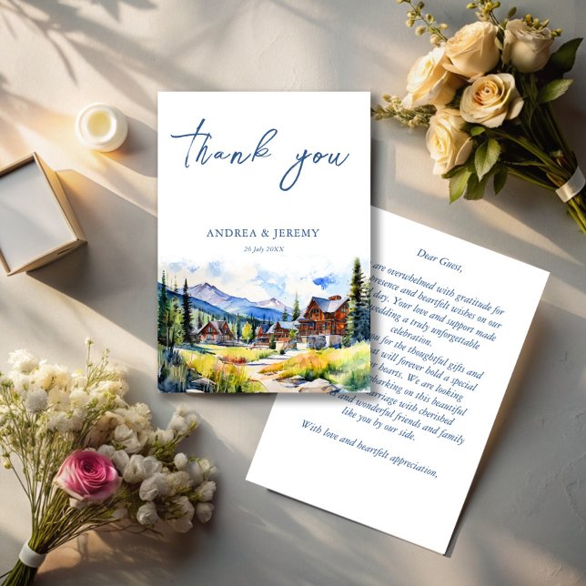 Cartão De Agradecimento Casamento de cenário de verão na vila das montanha (Colorado Mountain village Breckenridge summer landscape scenery wedding Thank You Cards)