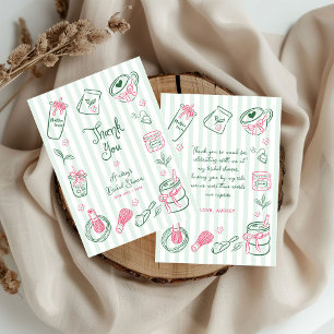 Cartão De Agradecimento Casamento de Chá Verde Matcha Desenhado à Mão Perf