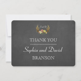 Cartão De Agradecimento Casamento de Chalk Floral de Antlers Únicos OBRIGA