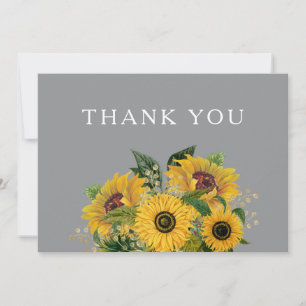 Cartão De Agradecimento Casamento de Cinzas Florais de Girassol