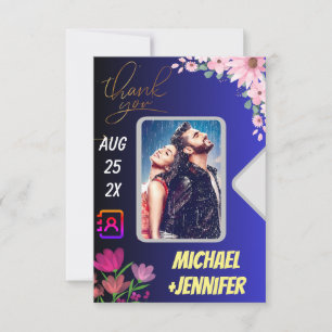 Cartão De Agradecimento Casamento de Código QR de Foto Personalizada Flora