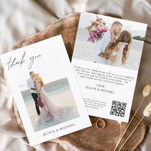 Cartão De Agradecimento Casamento de Código QR Obrigado Foto Minimalista