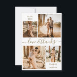 Cartão De Agradecimento Casamento de Colagem Branca Dourada com Obrigados<br><div class="desc">Ouro elegante e minimalista e cartões de agradecimentos de casamento personalizado com a mão branca e colagem fotográfica. modelo de cartões de agradecimentos de casamento com quatro (4) fotos na frente e uma (1) foto no verso. Com o texto "Amor e obrigados" em um robusto guiado de letras tipográficas, o...</div>