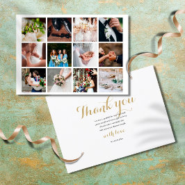 Cartão De Agradecimento Casamento de Colagem de Fotos 12 Simples Elegante 