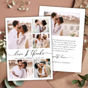 Cartão De Agradecimento Casamento de Colagem de Fotos com Amor e Obrigados