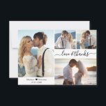 Cartão De Agradecimento Casamento de Colagem de Fotos com Obrigados e Amor<br><div class="desc">Cartões de agradecimentos de Colagem de Fotos Elegante, Mínimalista, com Letra de Manuscrito 4. modelo na moda de cartões de agradecimentos de Casamento com quatro fotos na frente e uma foto na parte traseira. Com o texto "Amor e obrigados" em uma letra de escrita tipográfica escrita, escrita à mão, com...</div>