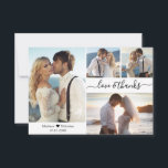 Cartão De Agradecimento Casamento de Colagem de Fotos com Obrigados e Amor<br><div class="desc">Cartões de agradecimentos de Colagem de Fotos Elegante, Mínimalista, com Letra de Manuscrito 4. modelo na moda de cartões de agradecimentos de Casamento com quatro fotos na frente e uma foto na parte traseira. Com o texto "Amor e obrigados" em uma letra de escrita tipográfica escrita, escrita à mão, com...</div>