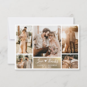 Cartão De Agradecimento Casamento de Colagem de Fotos do Coração Branco Do